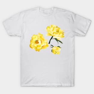 yellow peony on blue T-Shirt